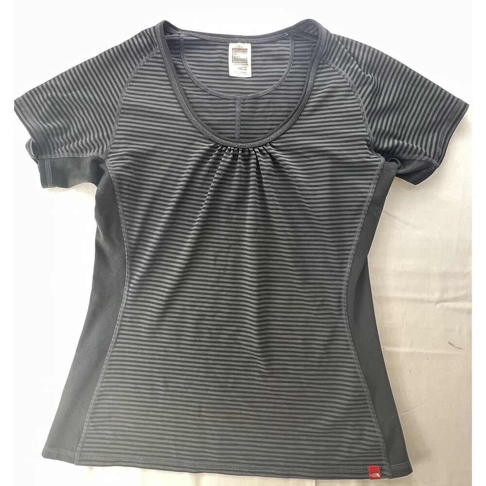 The North Face Womens Black Gray Scoop Neck Striped Short Sleeve Shirt Size M
